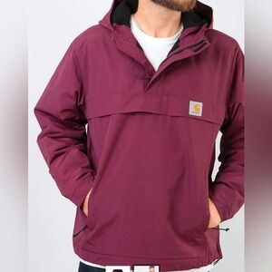 Carhartt Men's Burgundy Hooded Windbreaker anorak fleece lined warm utility